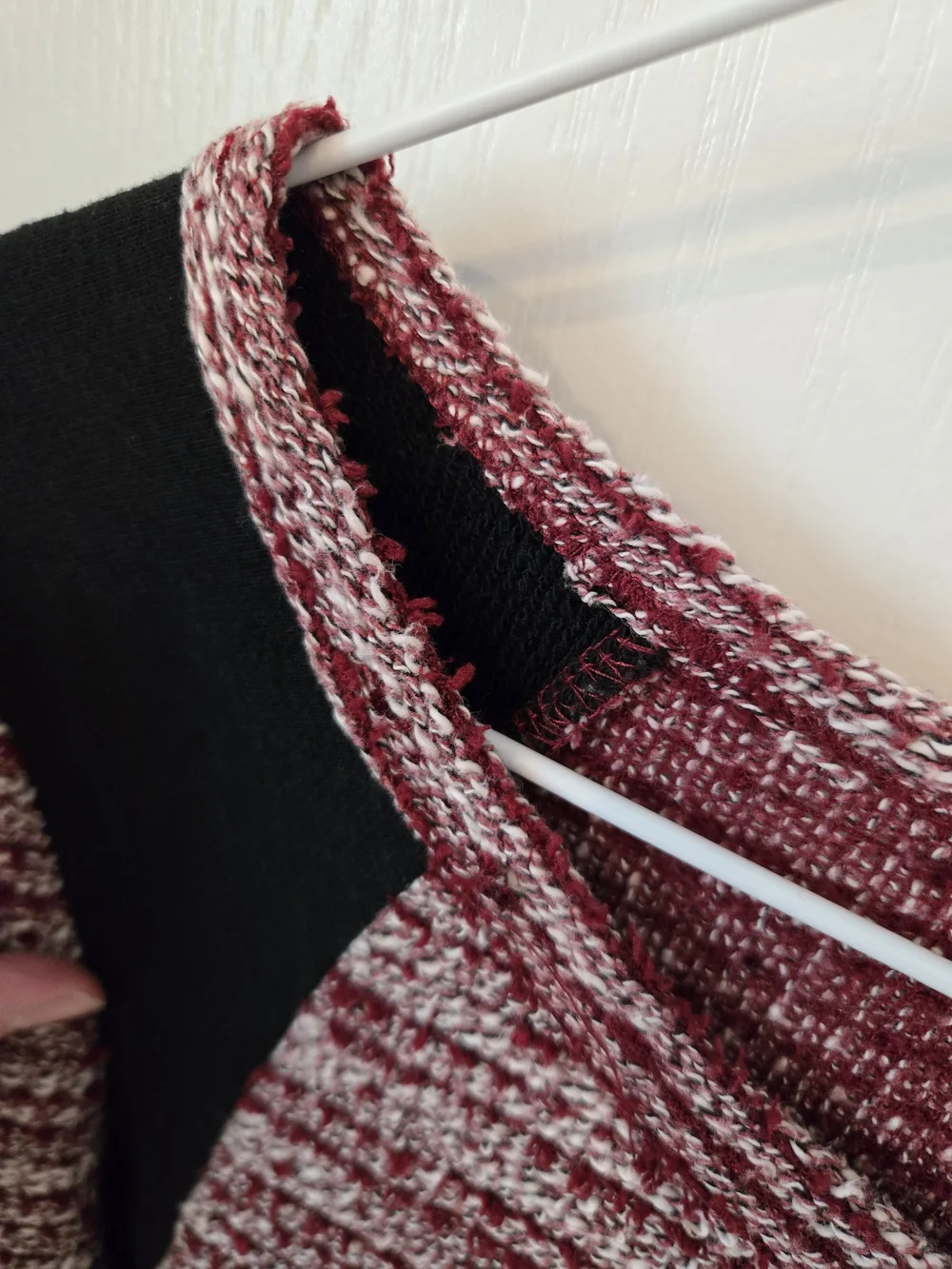 Women’s Marled Burgundy Sweater with Black Shoulder Panels